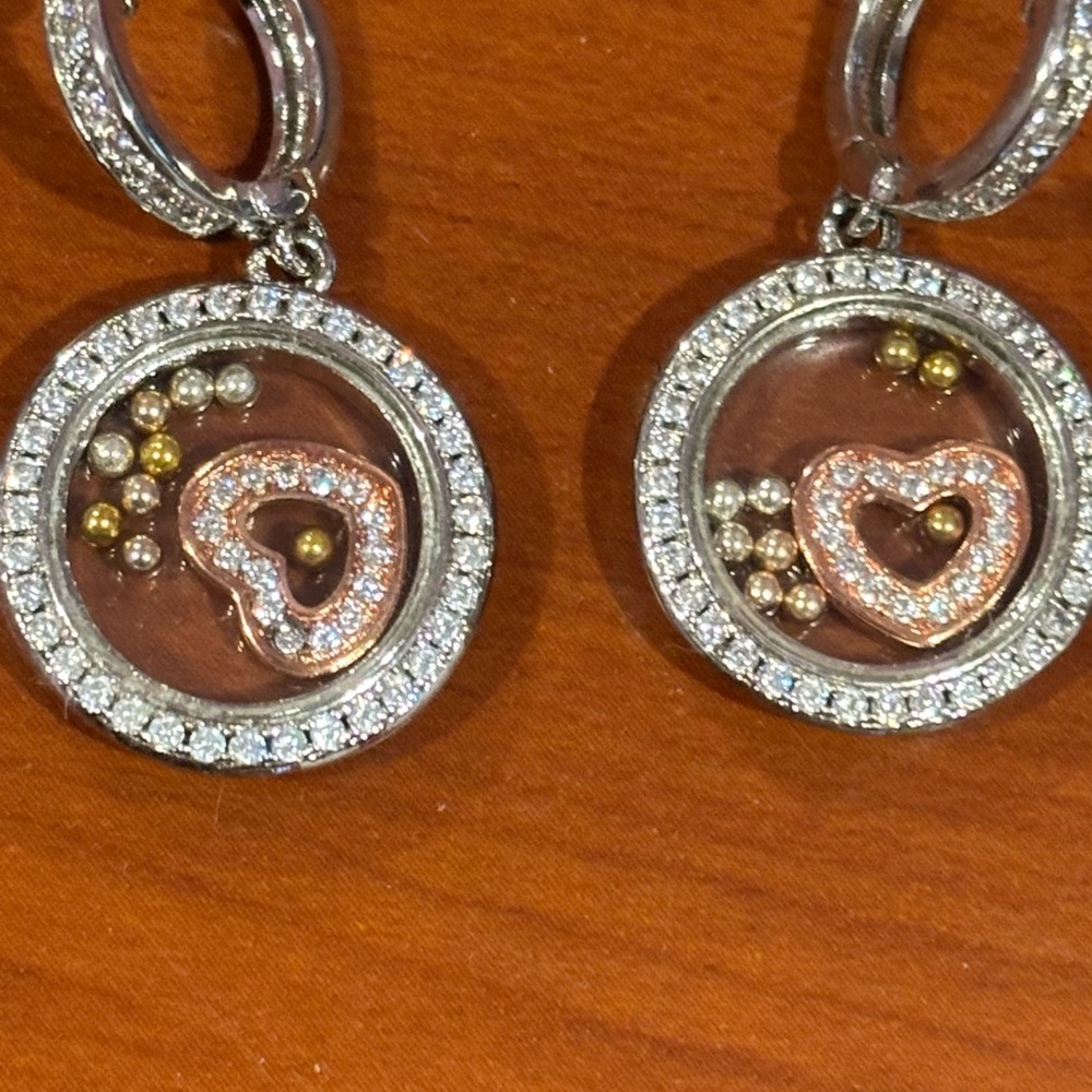 Silver and Gold Floating Charm Earrings Happy Hearts